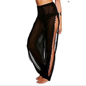 Chiffon Sheer Long Pant Jogger Bikini Cover up Split Beach Pants